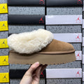 UGG Chestnut Tazzelle Platform Slippers with Cream Plush Collar