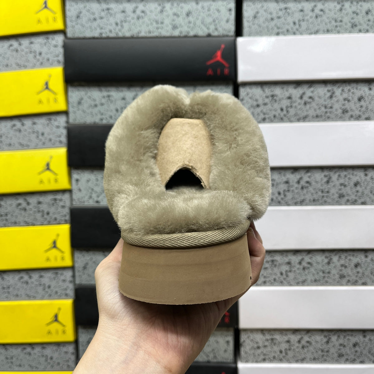 UGG Antelope Brown Platform Slippers with Plush Trim