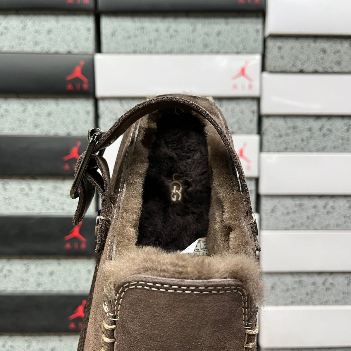 UGG Dark Brown Buckle-Strap Platform Clogs with Plush Lining