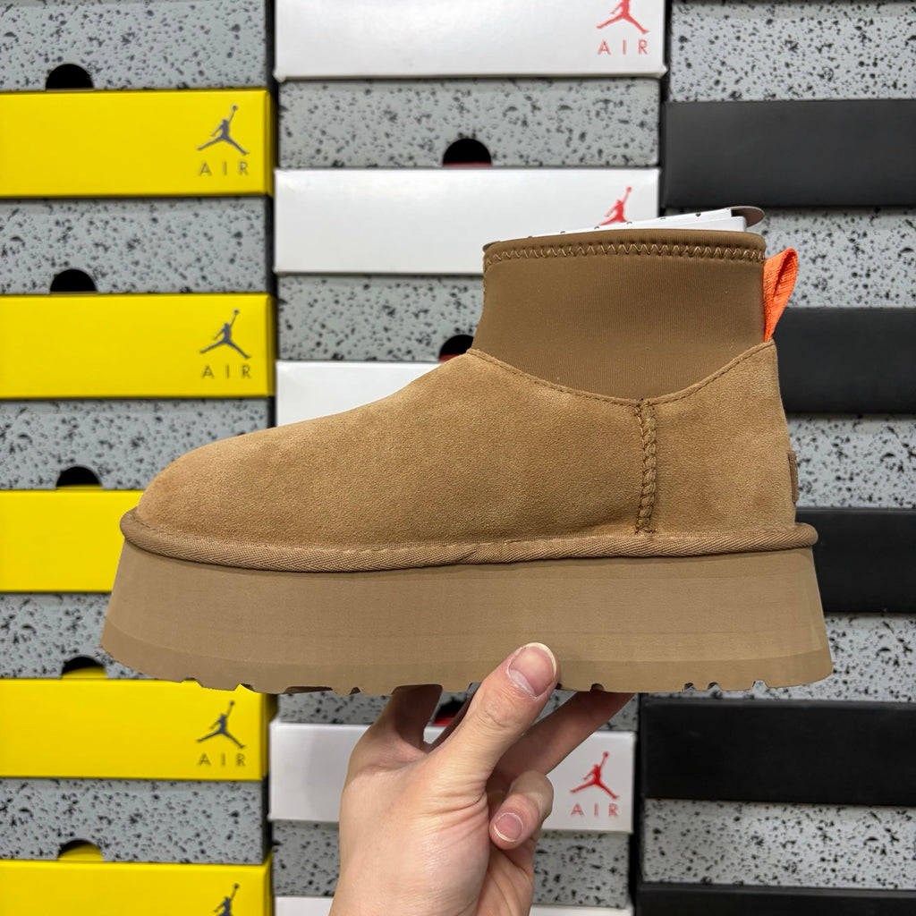 UGG Chestnut Brown Platform Ankle Boots with Orange Pull Tab