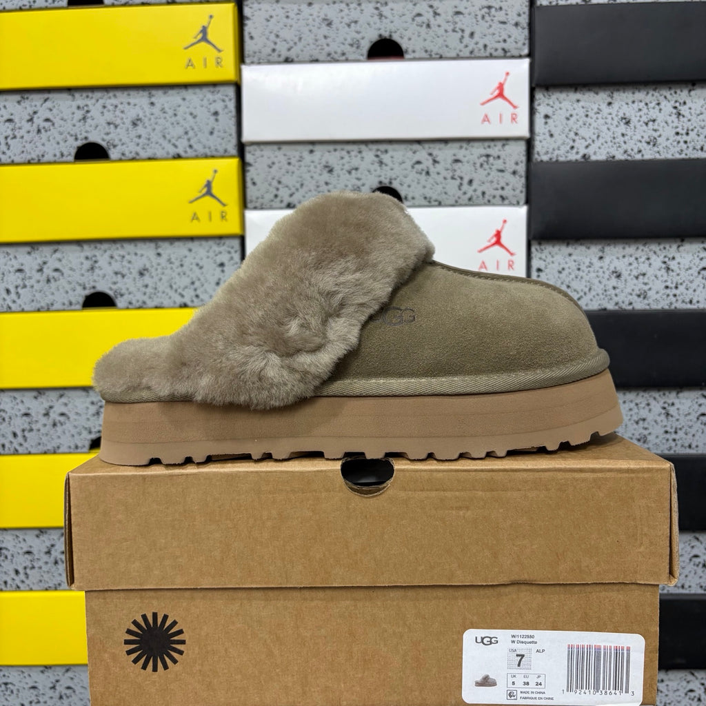 UGG Antelope Brown Platform Slippers with Fluffy Collar – 3 cm Sole