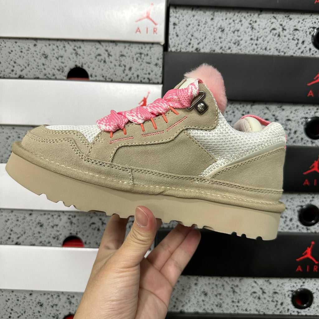 UGG Cream & Pink Low-Top Sneakers with Oversized Laces