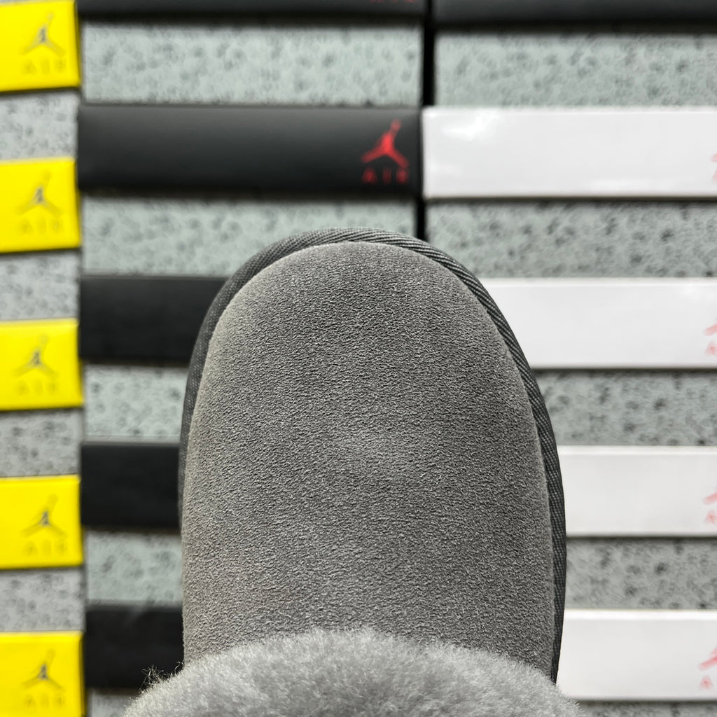 UGG Gray Tazzelle Platform Slippers with Plush Collar