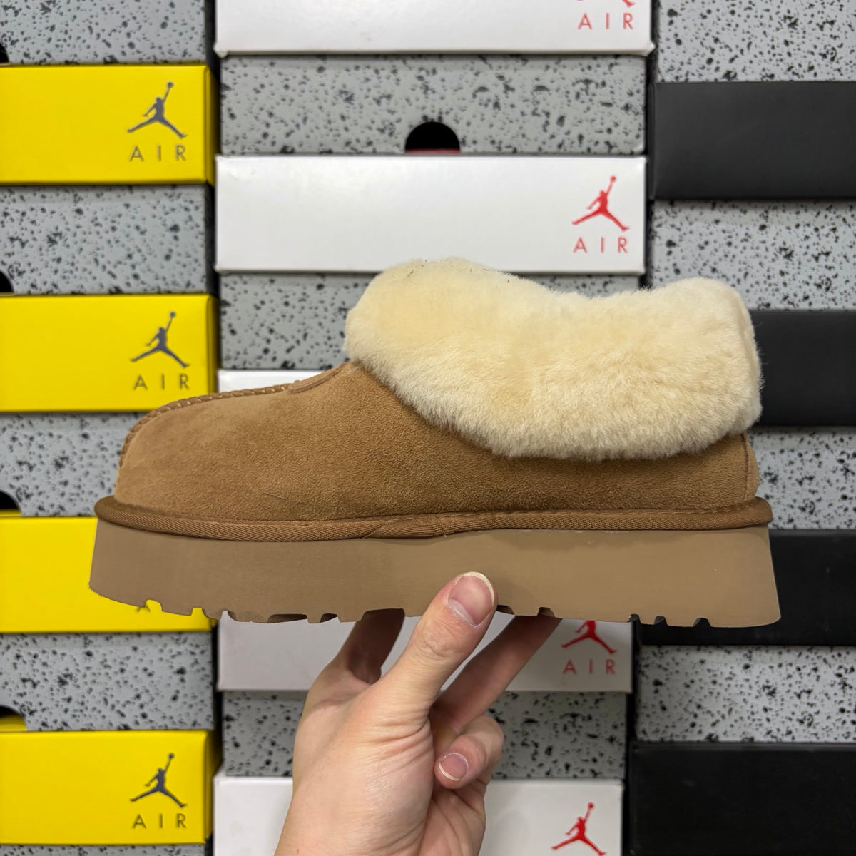UGG Chestnut Slip-On Shoes with Cream Plush Collar