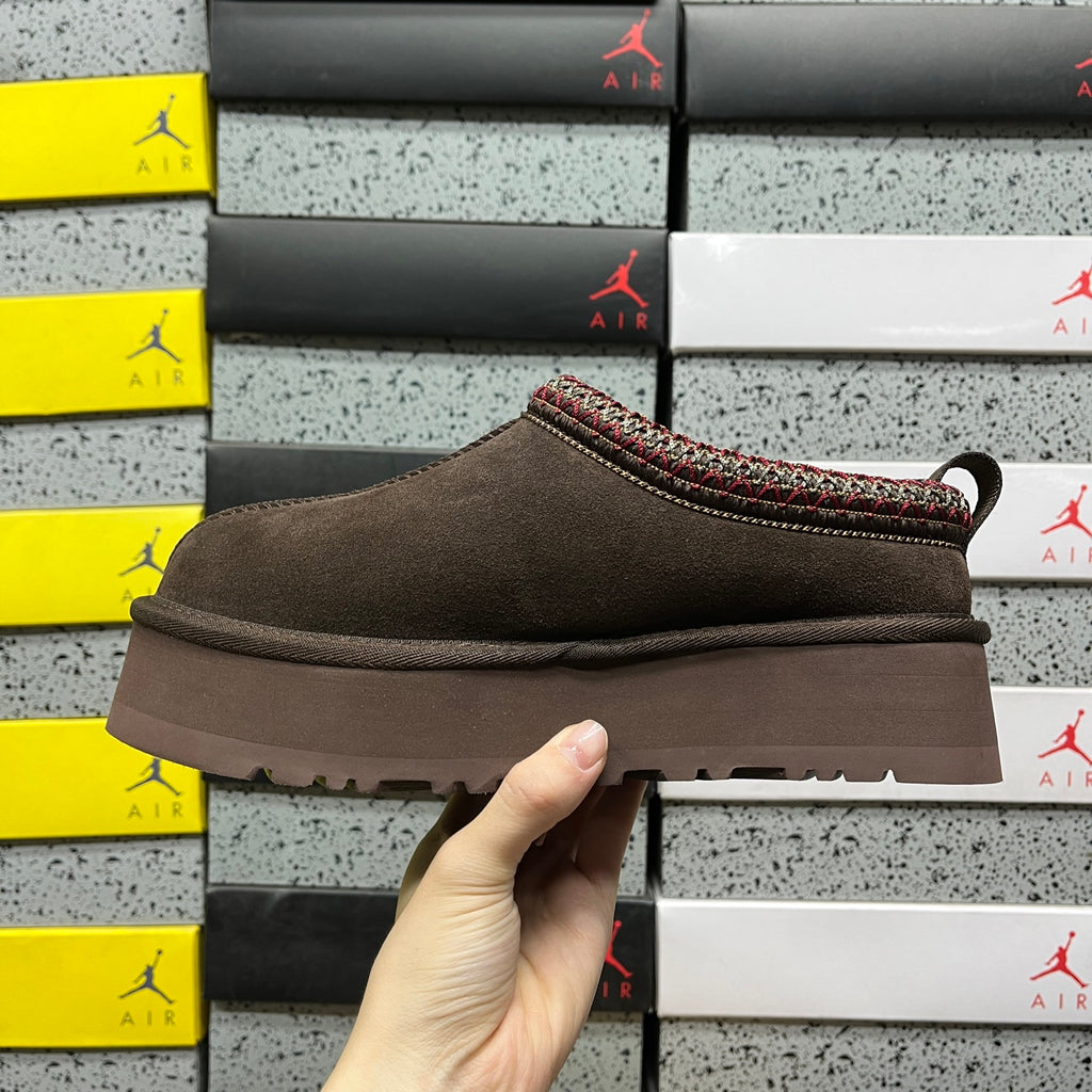 UGG Cocoa Brown Platform Slip-On Shoes with Woven Trim