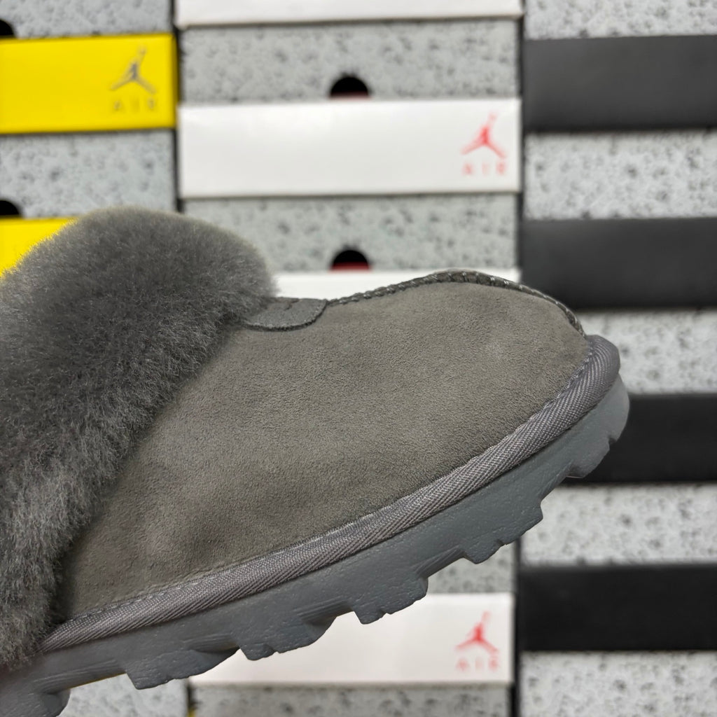 UGG Gray Open-Back Slippers with Plush Collar
