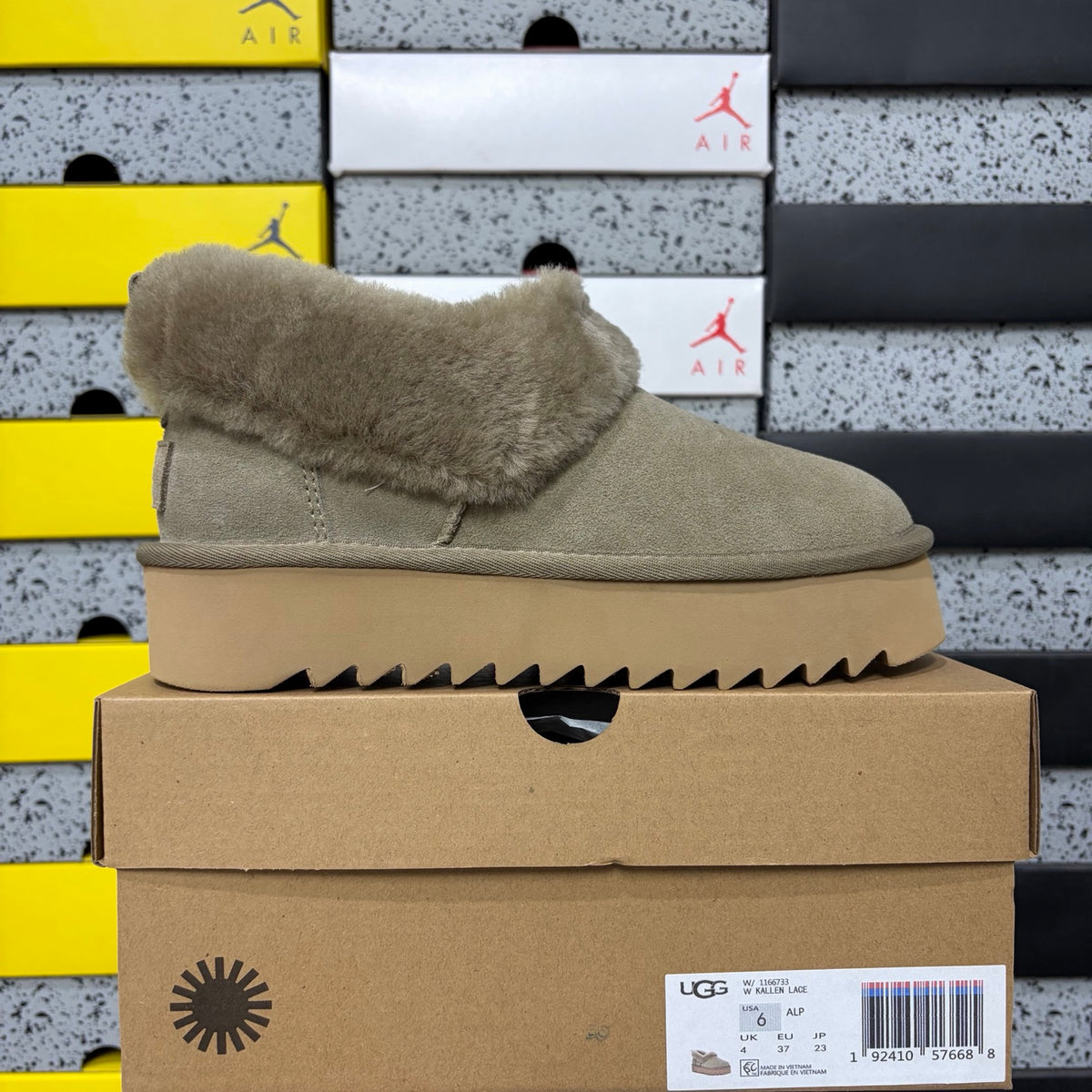 UGG Taupe Brown Platform Slip-On Shoes with Plush Collar