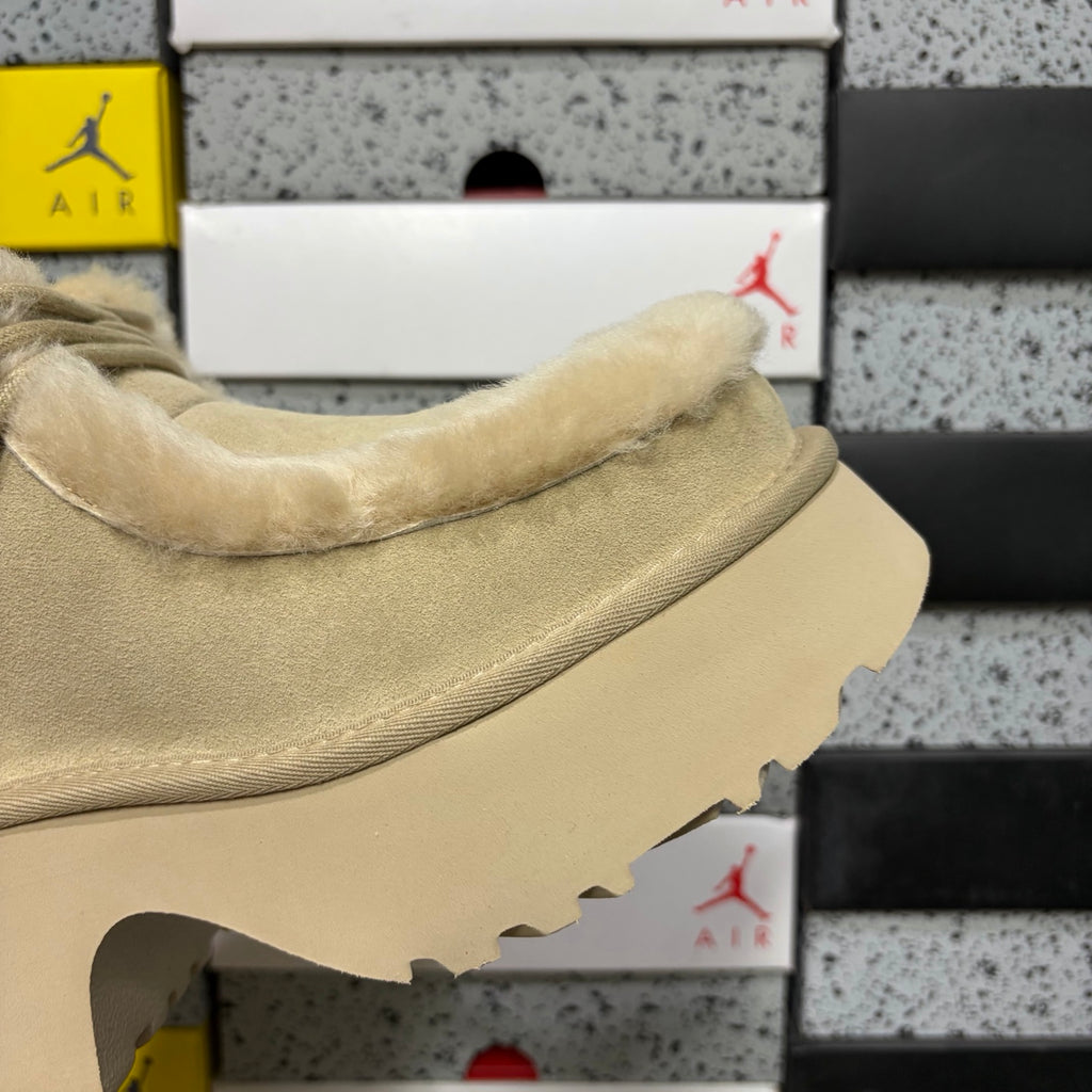 UGG Sand Lace-Up Platform Ankle Boots with Plush Trim