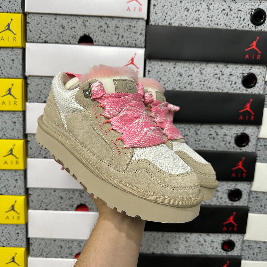 UGG Cream & Pink Low-Top Sneakers with Oversized Laces