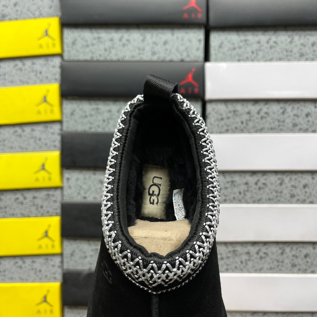 UGG Black Platform Slip-On Shoes with Woven Trim