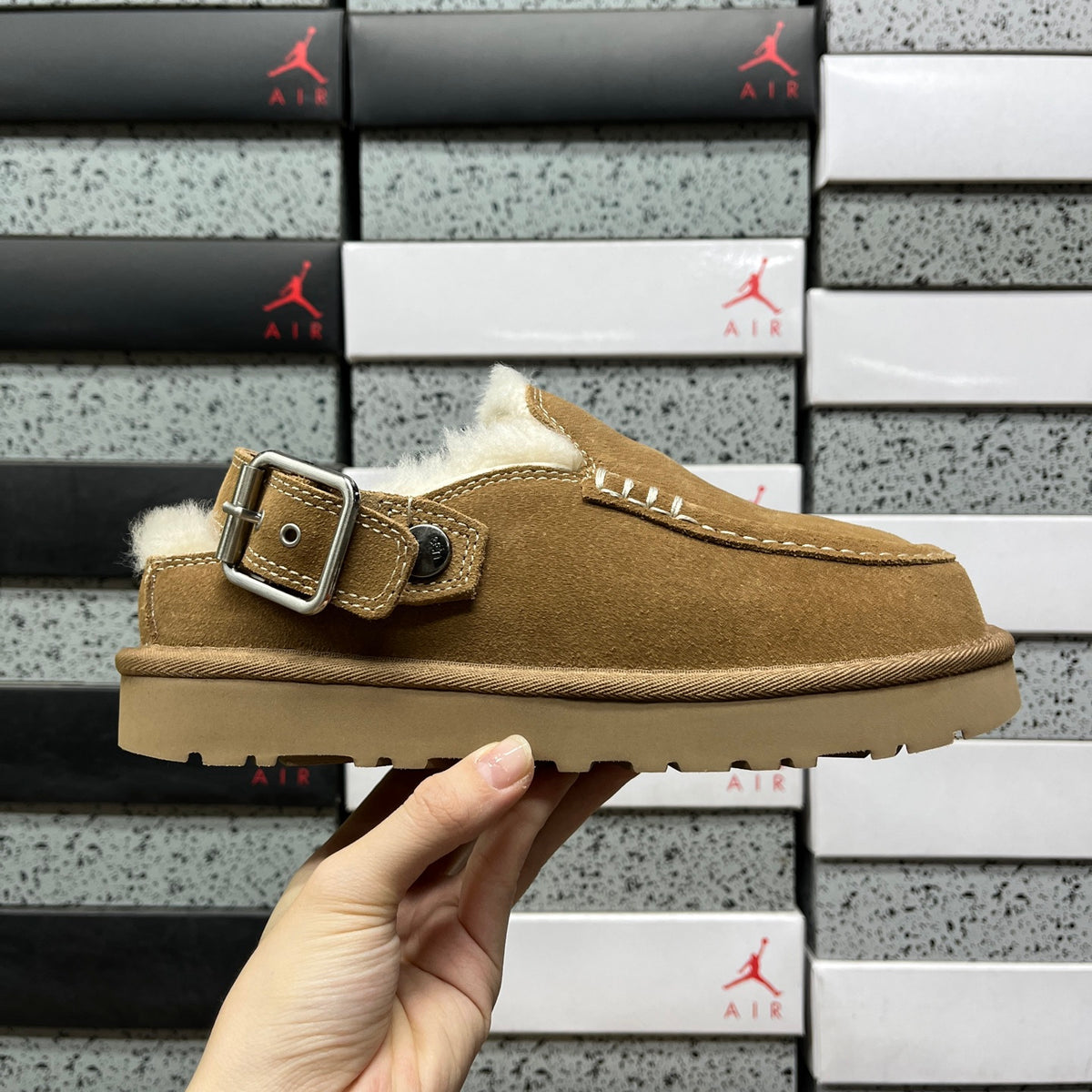 UGG Chestnut Buckle-Strap Platform Clogs with Plush Lining
