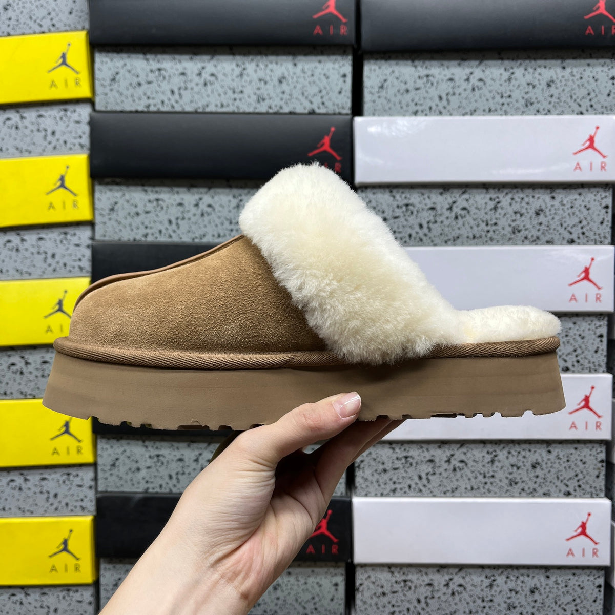 UGG Chestnut Platform Slippers with Plush Trim