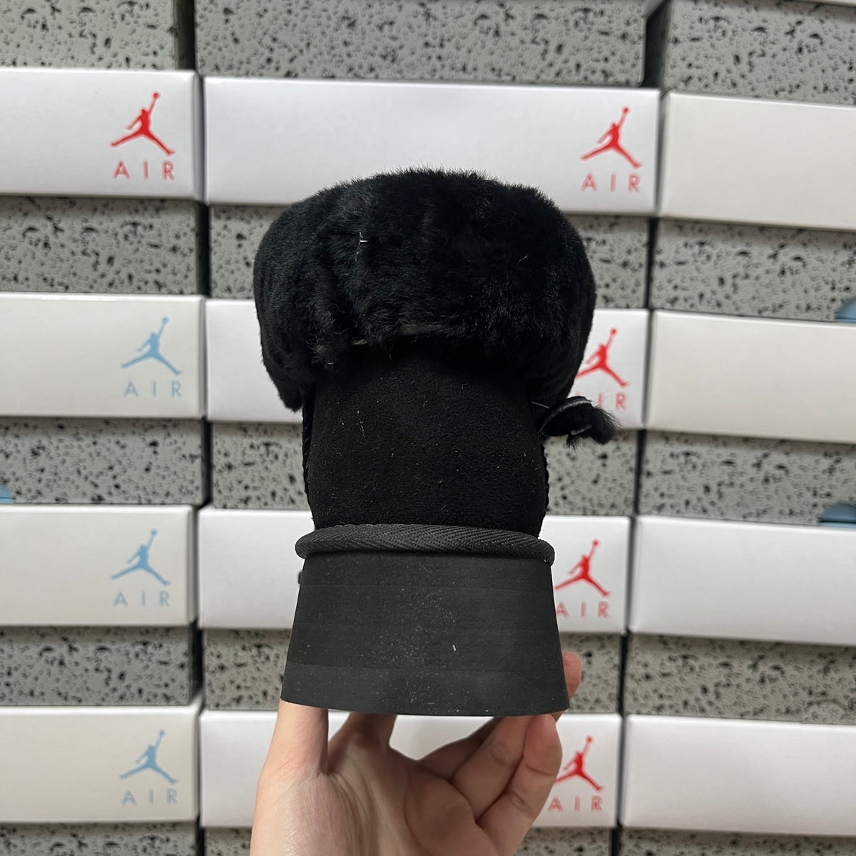 UGG Black Platform Ankle Boots with Plush Collar and Front Zip