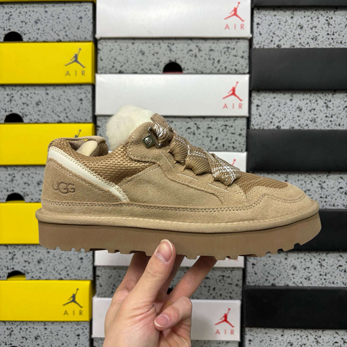 UGG Sand Low-Top Sneakers with Oversized Patterned Laces
