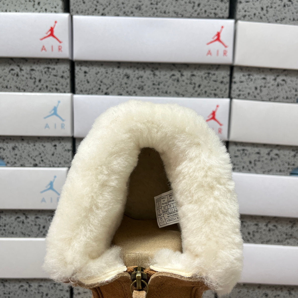 UGG Chestnut Platform Ankle Boots with Cream Plush Collar and Front Zip