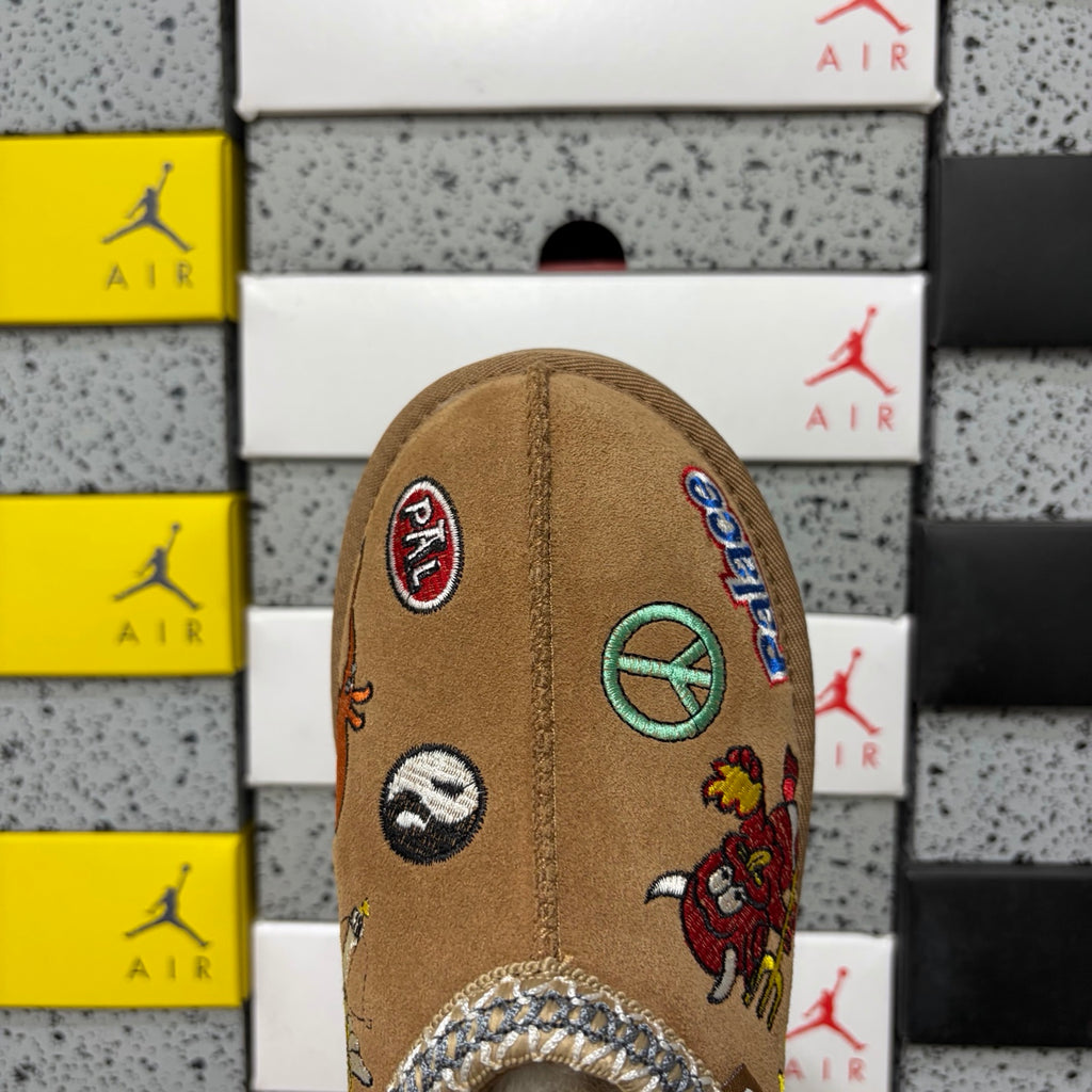 UGG Chestnut Cartoon-Embroidered Slip-On Shoes with Braided Trim