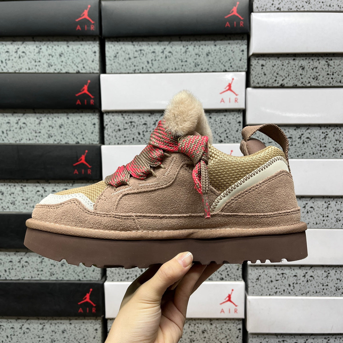 UGG Lowmel Brown & Pink Chunky Lace-Up Sneakers