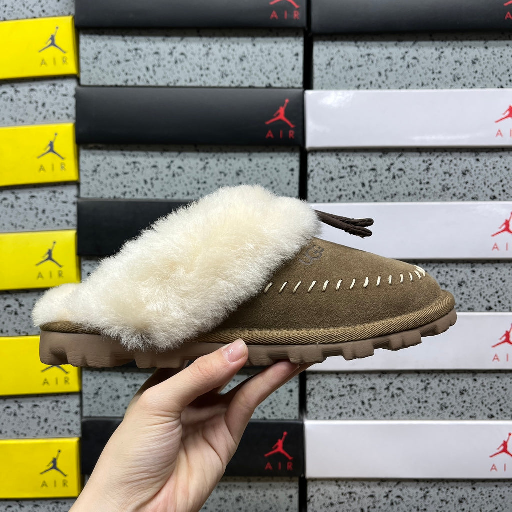UGG Light Copper Slip-On Slippers with Cream Plush Collar