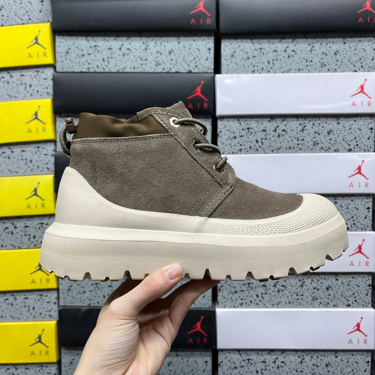 UGG Walnut Brown Lace-Up Ankle Boots with Cream Chunky Sole