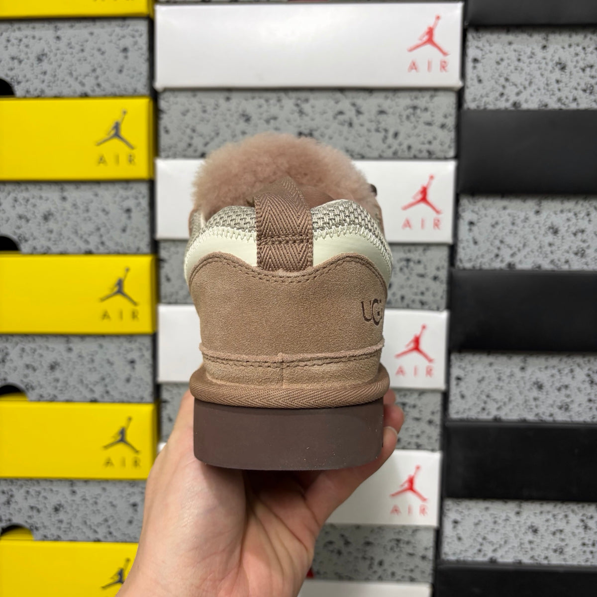 UGG Light Taupe Low-Top Sneakers with Red Patterned Laces