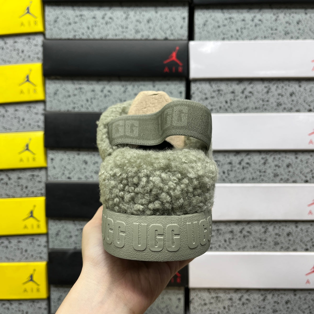 UGG Sage Green Plush Cross-Strap Platform Sandals