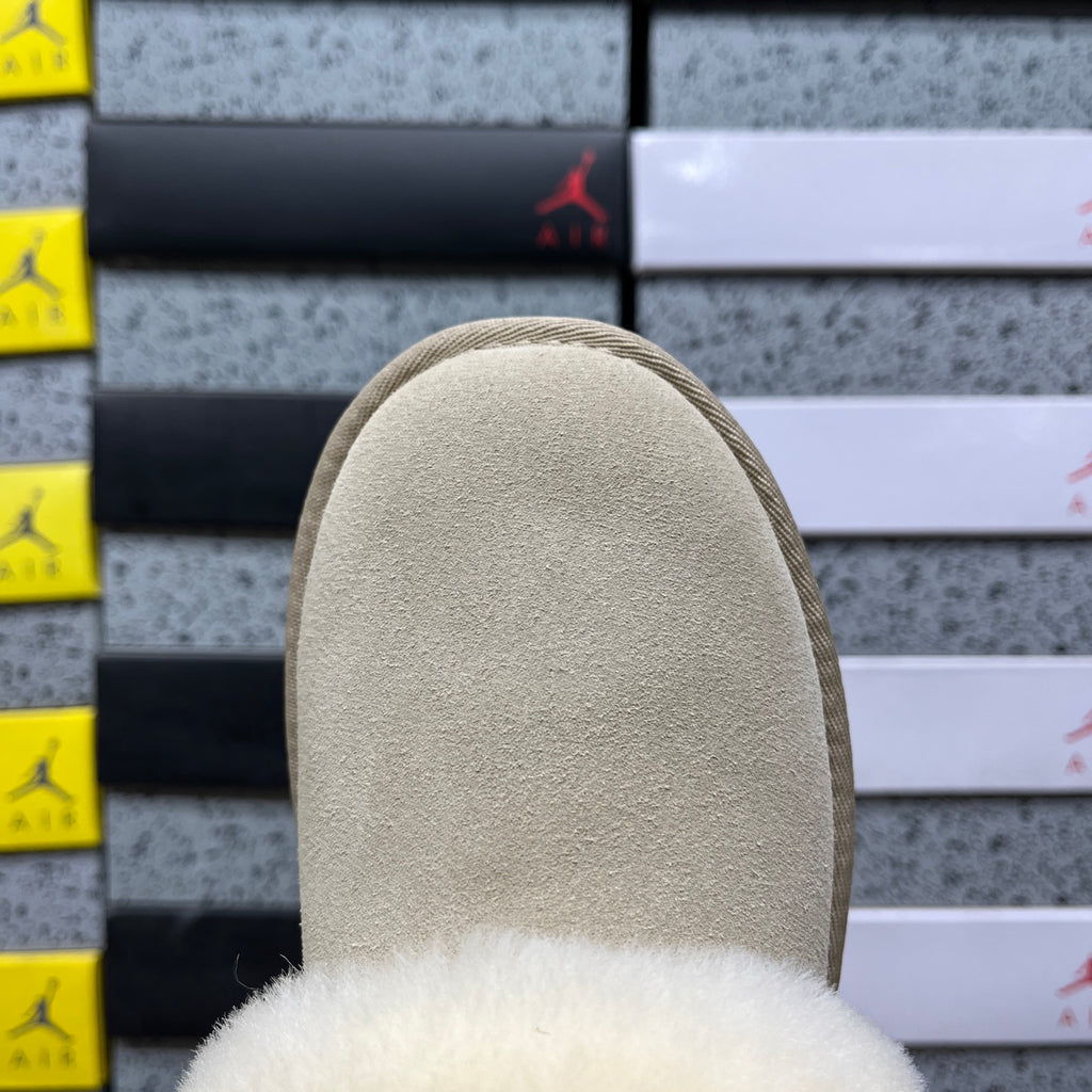 UGG Sand Tazzelle Platform Slippers with Cream Plush Collar