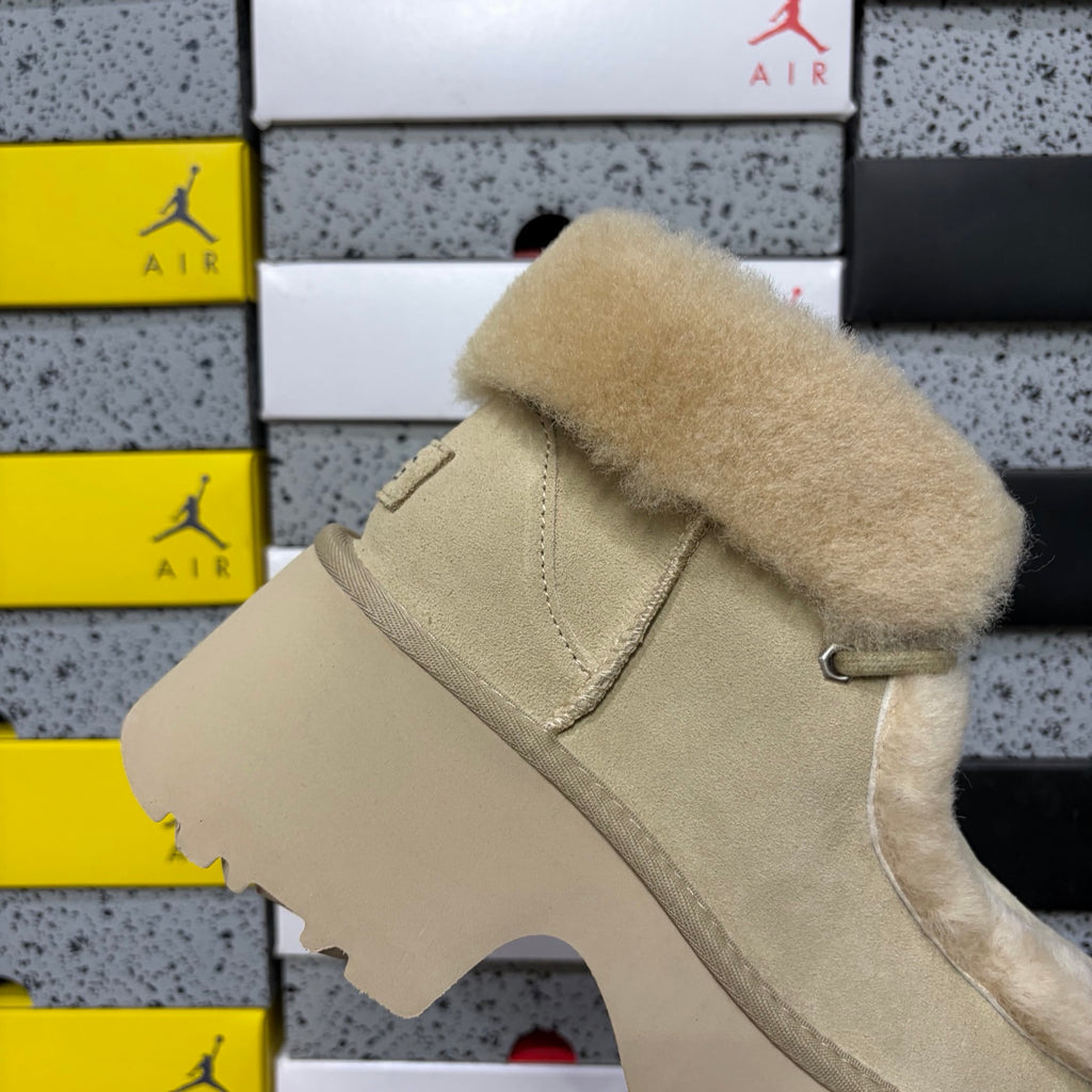 UGG Sand Lace-Up Platform Ankle Boots with Plush Trim
