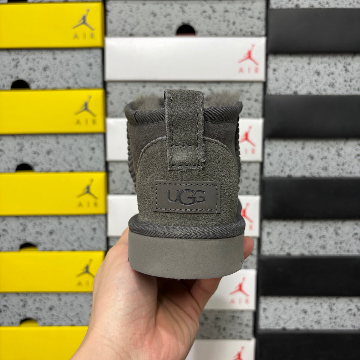 UGG Gray Ultra Mini Ankle Boots with Plush Lining