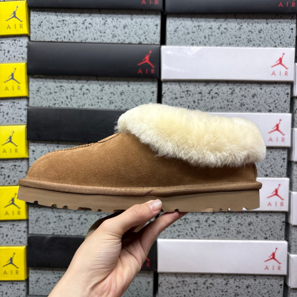 UGG Chestnut Slip-On Ankle Shoes with Cream Plush Collar