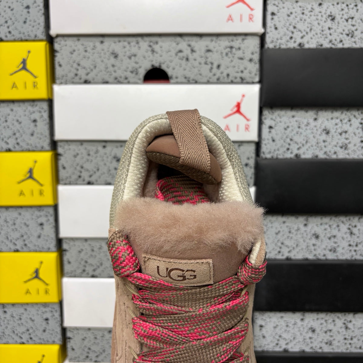 UGG Light Taupe Low-Top Sneakers with Red Patterned Laces