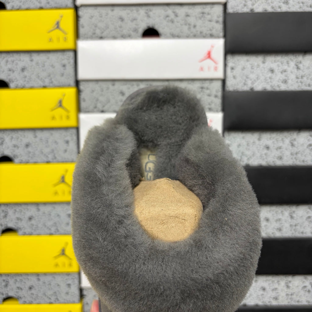UGG Gray Open-Back Slippers with Plush Collar