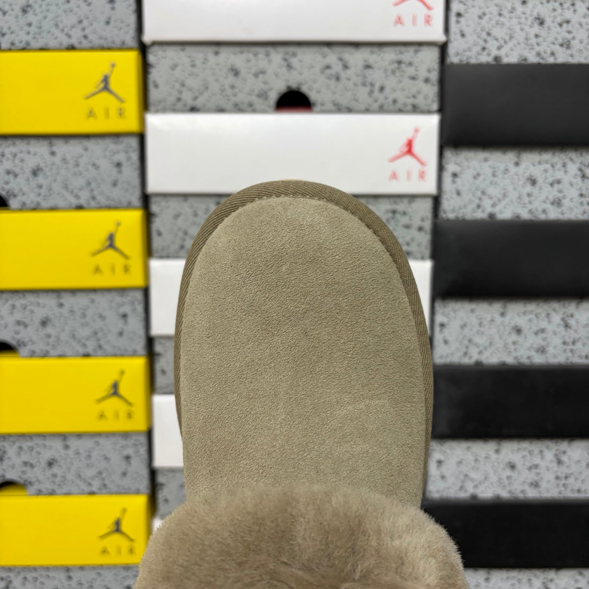 UGG Taupe Brown Platform Slip-On Shoes with Plush Collar