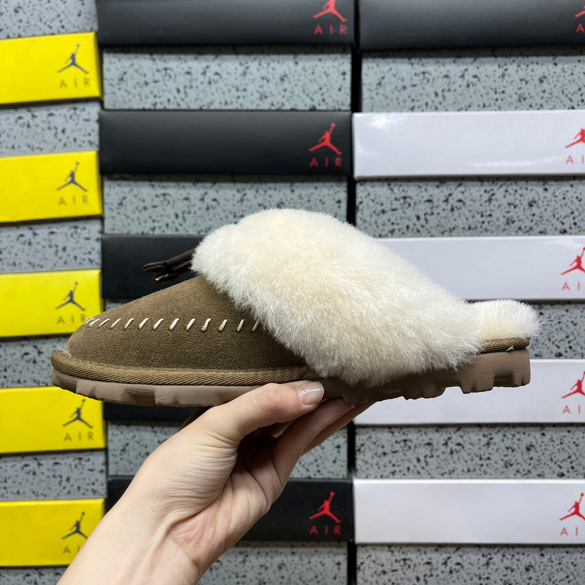 UGG Light Copper Slip-On Slippers with Cream Plush Collar