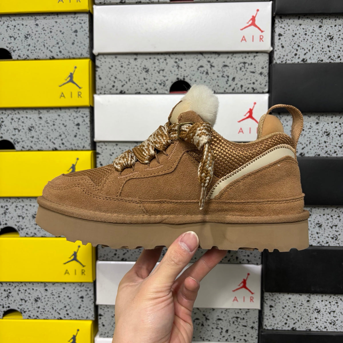 UGG Chestnut Low-Top Sneakers with Oversized Patterned Laces