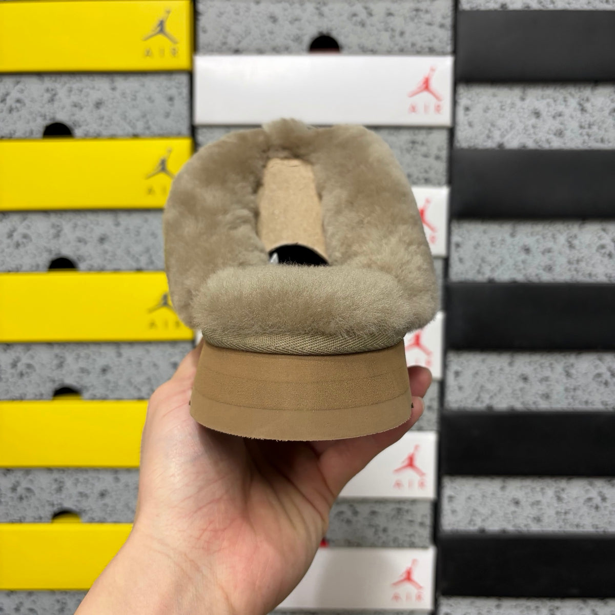 UGG Antelope Brown Platform Slippers with Fluffy Collar – 3 cm Sole