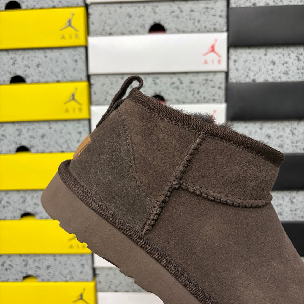 UGG Chocolate Brown Ultra Mini Ankle Boots with Plush Lining