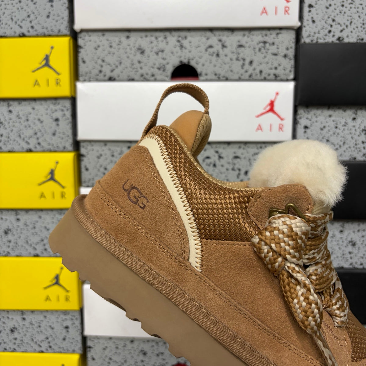 UGG Chestnut Low-Top Sneakers with Oversized Patterned Laces