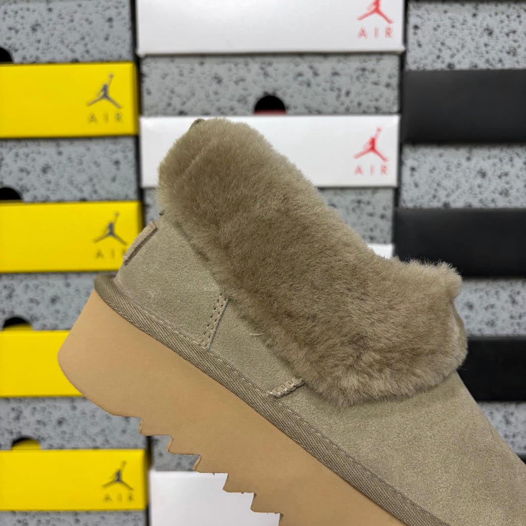 UGG Taupe Brown Platform Slip-On Shoes with Plush Collar