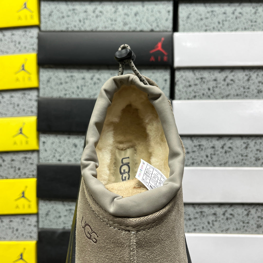 UGG Mist Gray Drawstring Slip-On Shoes with Black Chunky Sole