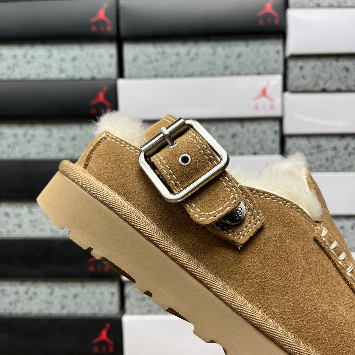 UGG Chestnut Buckle-Strap Platform Clogs with Plush Lining