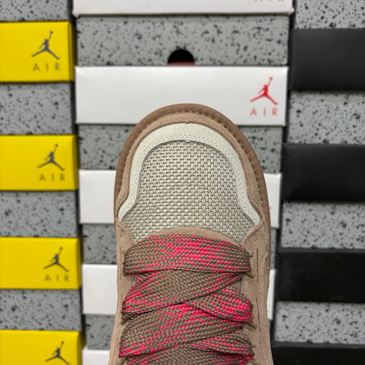 UGG Light Taupe Low-Top Sneakers with Red Patterned Laces