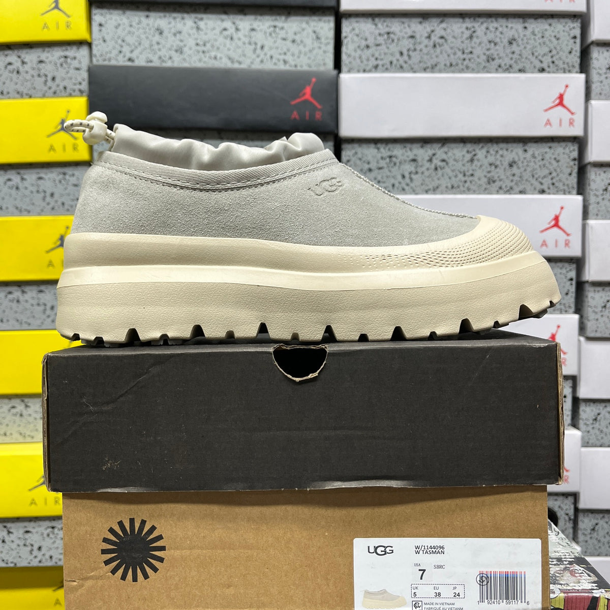 UGG Mist Gray Drawstring Slip-On Shoes with Chunky Cream Sole