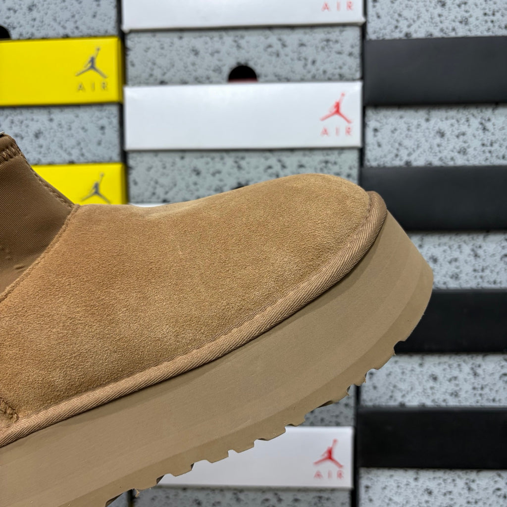 UGG Chestnut Brown Platform Ankle Boots with Orange Pull Tab