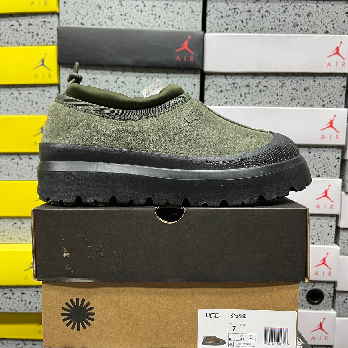 UGG Olive Green Drawstring Slip-On Shoes with Black Chunky Sole