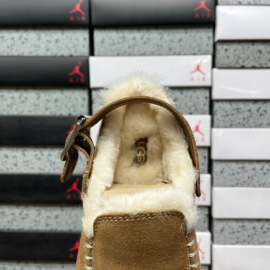 UGG Chestnut Buckle-Strap Platform Clogs with Plush Lining