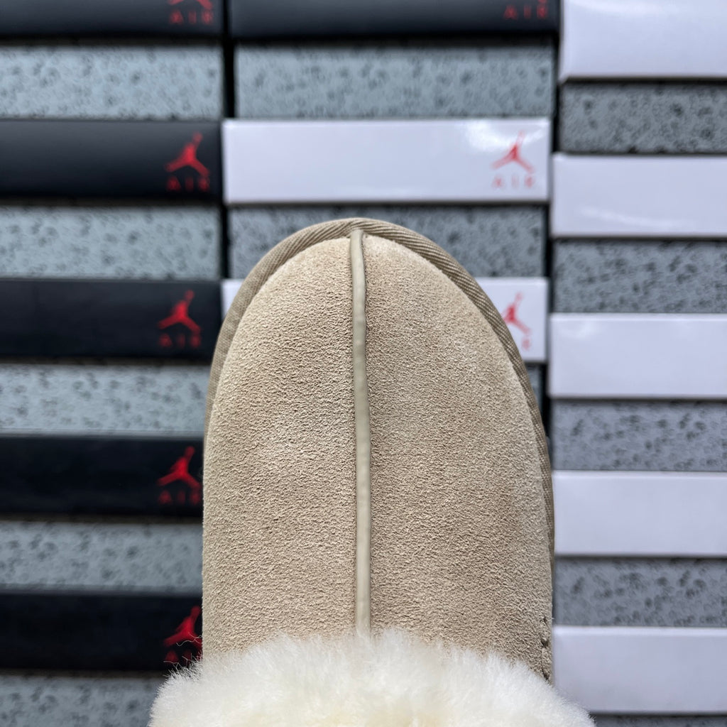 UGG Sand Beige Platform Slippers with Plush Trim