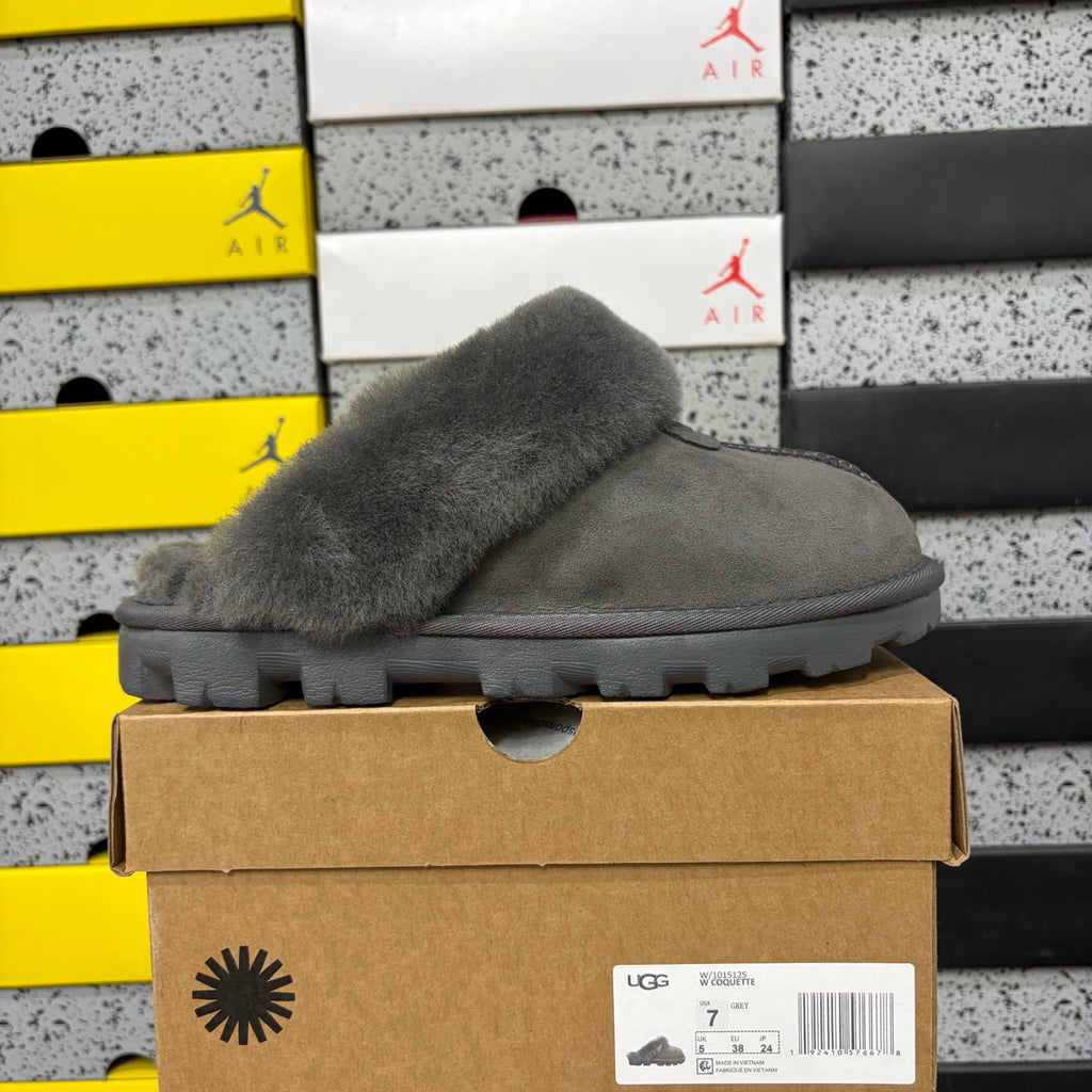 UGG Gray Open-Back Slippers with Plush Collar