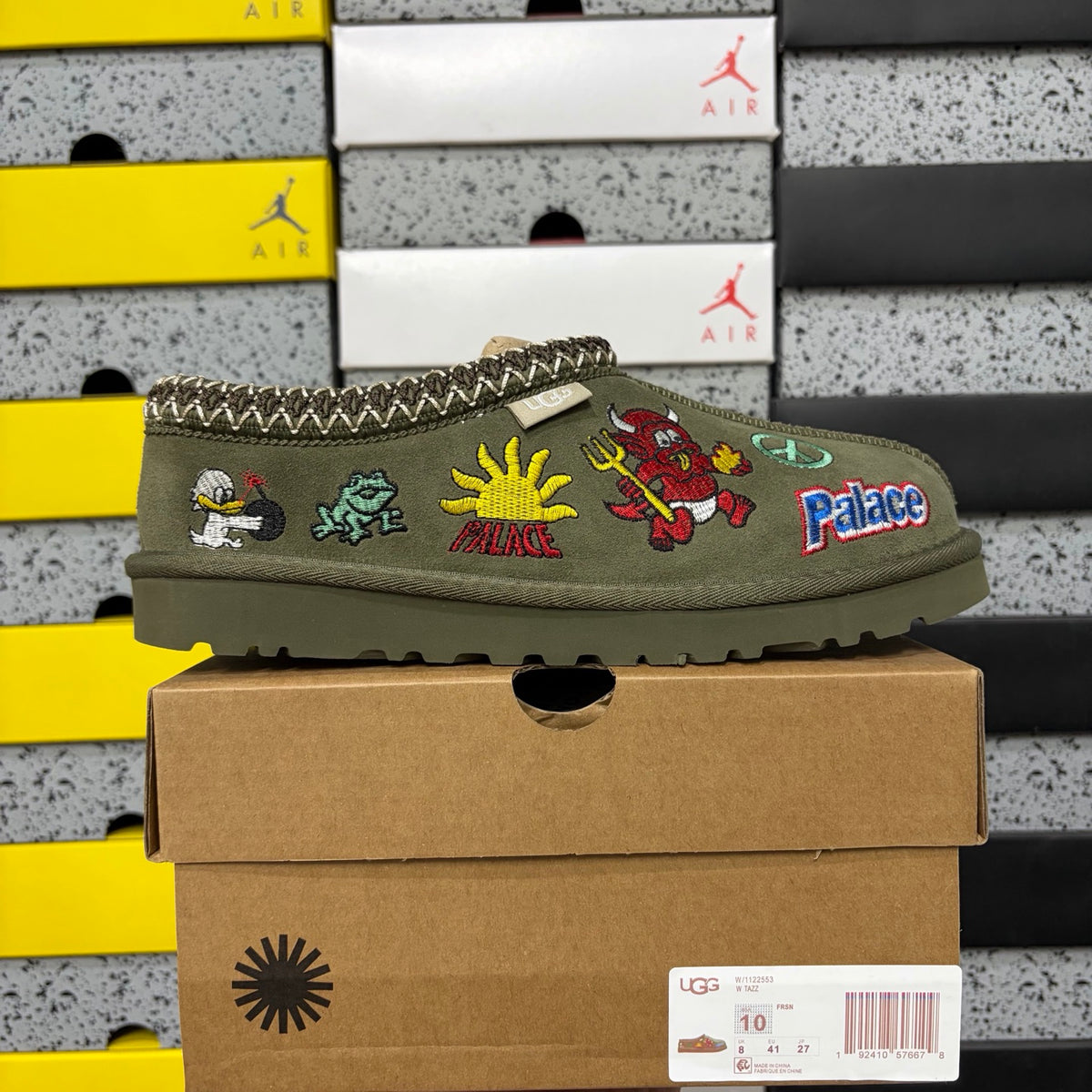 UGG Olive Green Cartoon-Embroidered Slip-On Shoes with Braided Trim