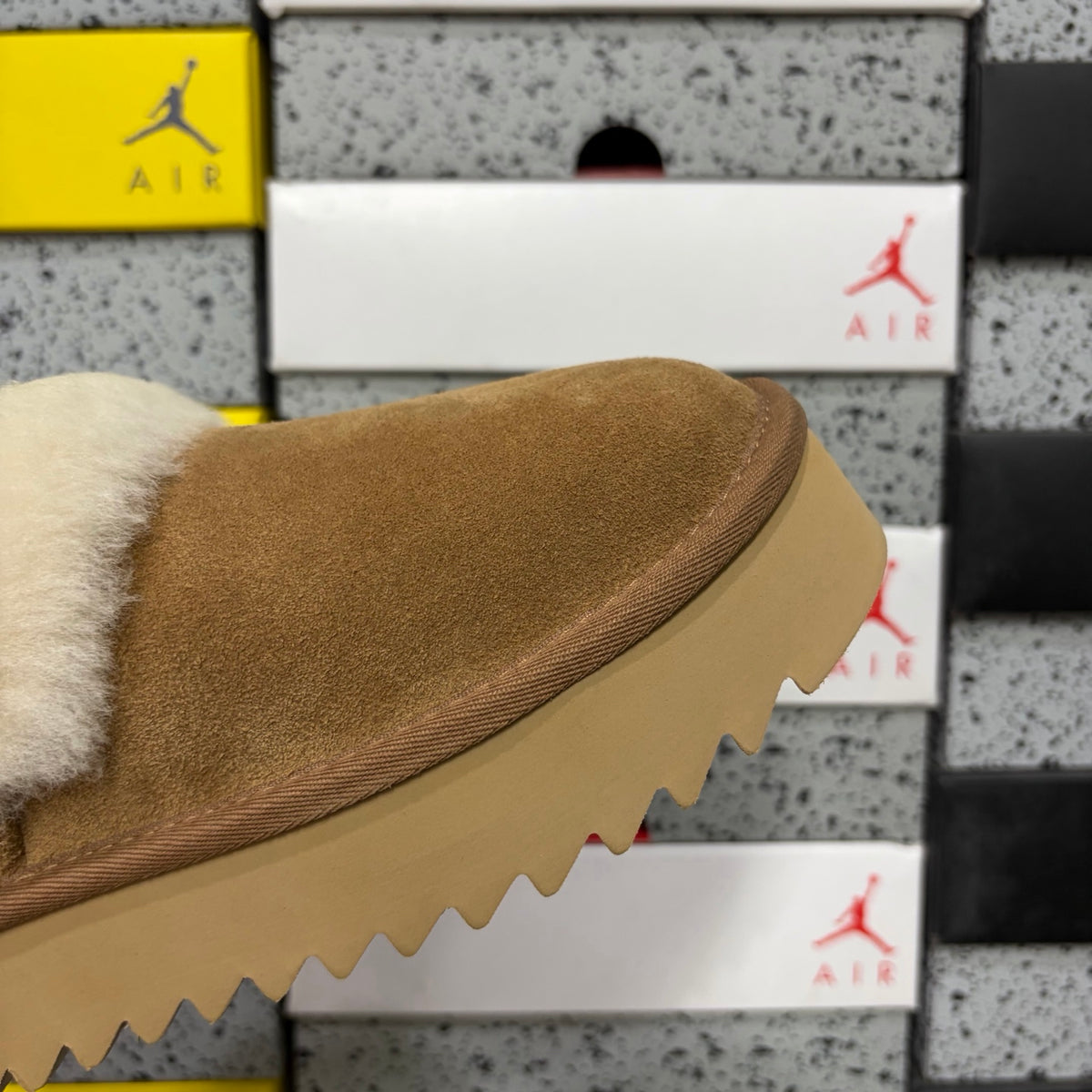UGG Chestnut Platform Slip-On Shoes with Cream Plush Collar